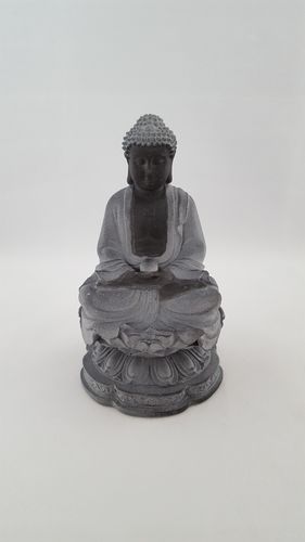 Buddha sitzt auf Lotusblüte klein grau / schwarz