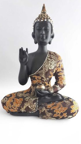 Thai Buddha sitzend schwarz Stoffkleidung