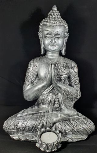 silberner Buddha sitzend groß Teelicht