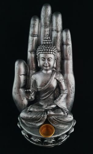 graue Buddha in Hand Räuchermännchen für Räucherkegel